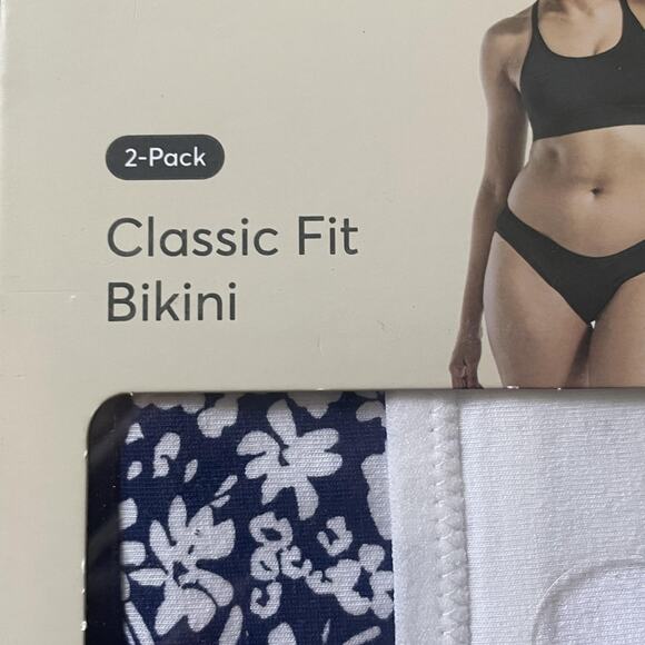 Pact Classic Fit Bikini Womens XL 2 Pack Organic Cotton Underwear Blue White - Picture 3 of 7